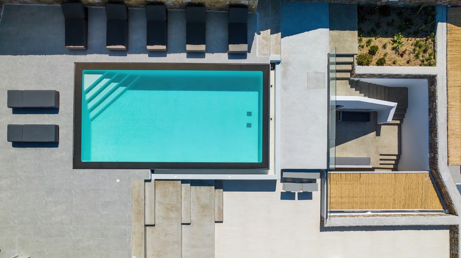 Aerial view of Mykonos villa pool