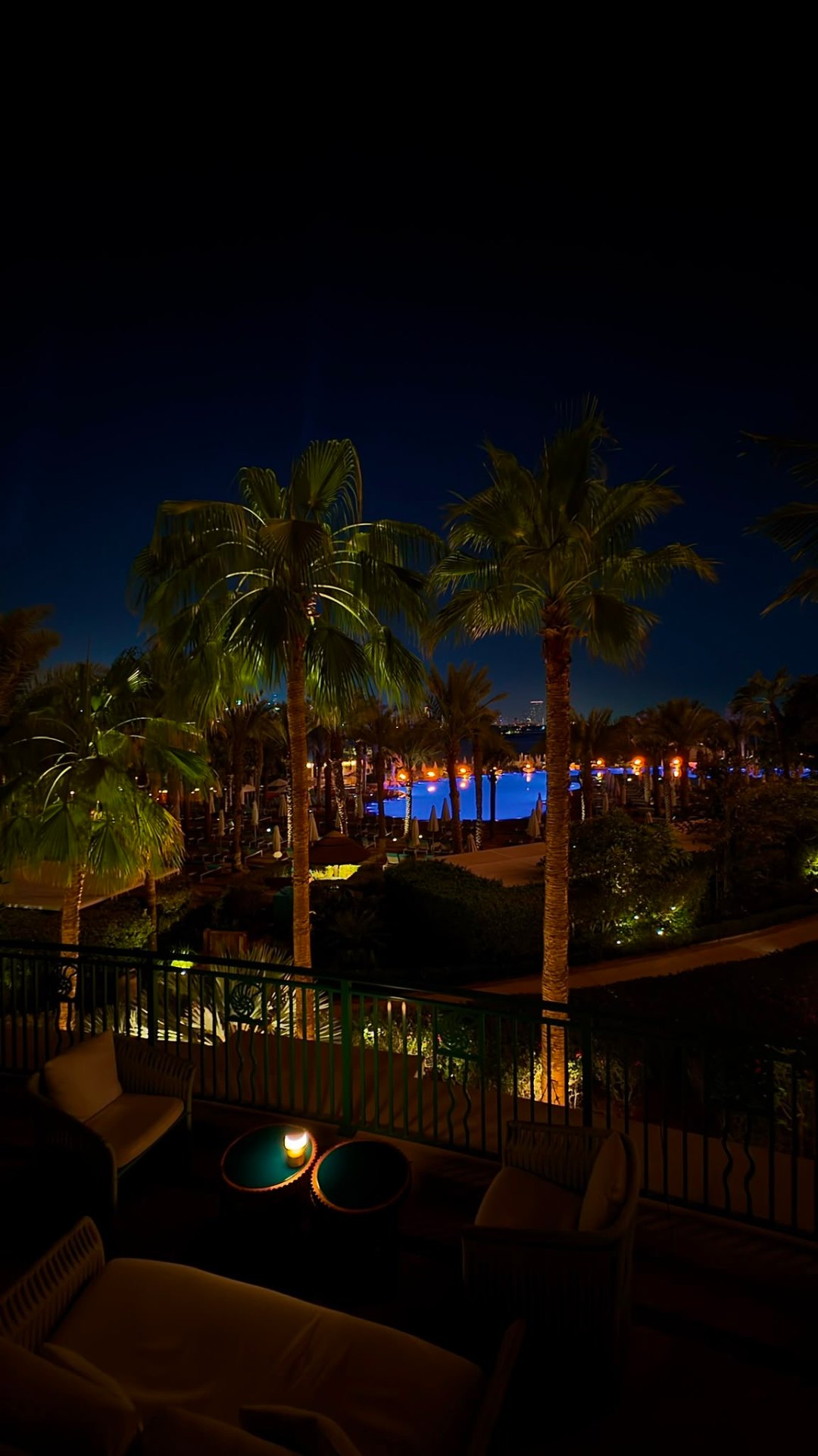 Dubai resort balcony view at night