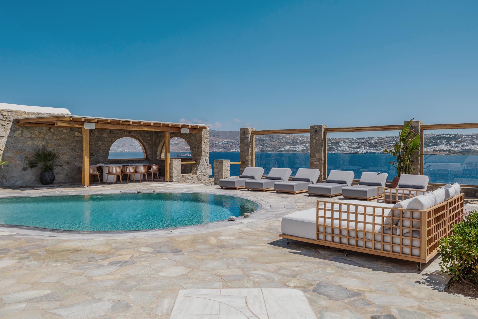 Mykonos pool and daybar with sea view