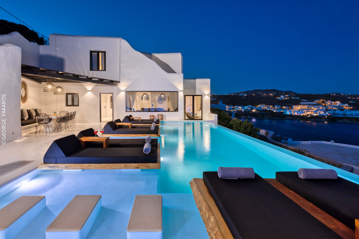 Mykonos villa at night